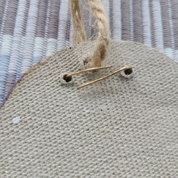 Vintage Handmade Sandcast Clay Enamel Angel Ornament Round Disc Wire Halo Wings - Picture 9 of 10